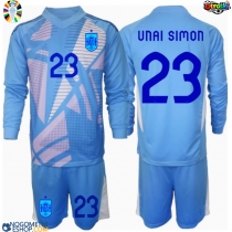 Otroški Nogometni dresi Španija Unai Simon #23 Vratar Domači EP 2024 Dolgi Rokav (+ Kratke hlače)